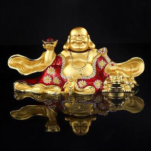 大佛汽车香水摆件汽车香水座式装饰品彩绘合金元宝弥勒佛汽车装饰