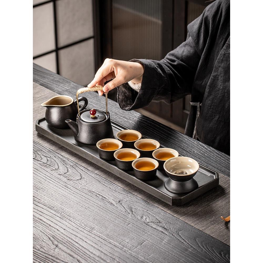 功夫茶具家用简约乌金石茶盘茶具套装办公室高档小套陶瓷茶壶茶杯
