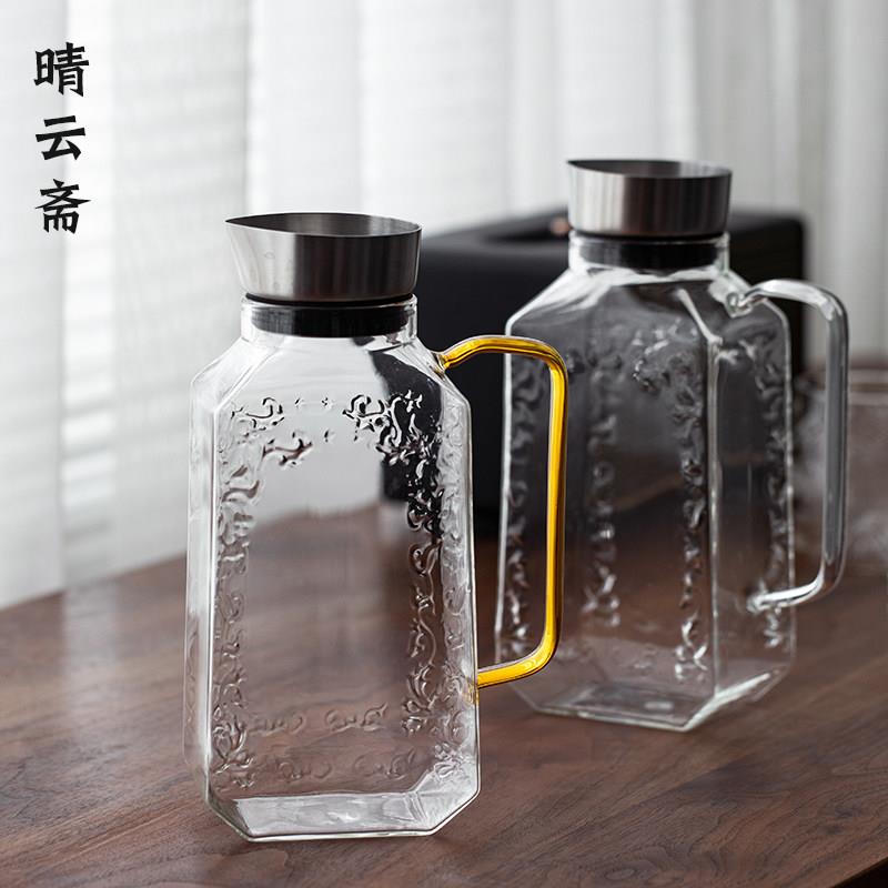 欧式方形玻璃凉水壶果汁壶扎壶加厚耐热家用大容量冷水壶水杯套装