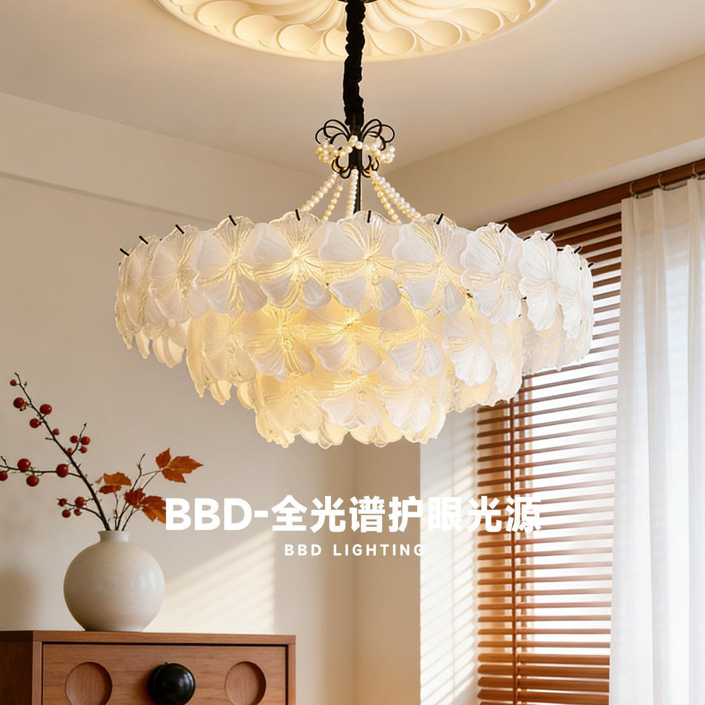 轻奢客厅吊灯2026新款法式珍珠雪花现代简约水晶主卧室房间灯具