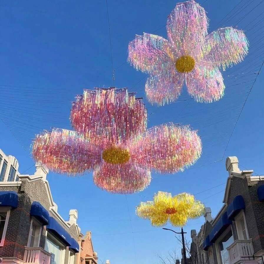 春天花朵网红天幕雨丝帘吊顶装饰幼儿园景区商业街广场氛围感布置