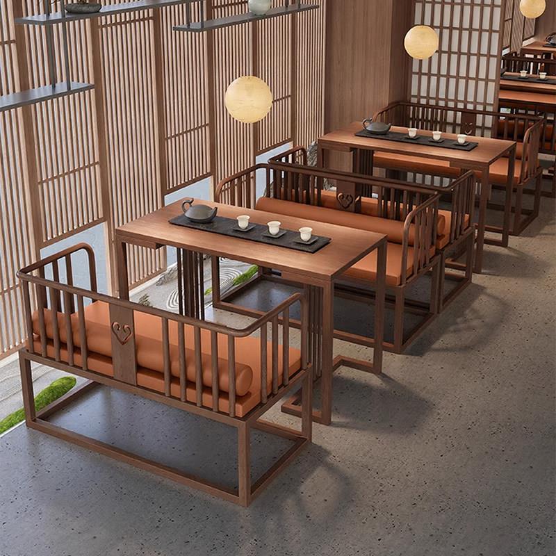 新中式实木卡座沙发茶楼餐桌椅组合中餐厅饭店茶馆专用沙发定制