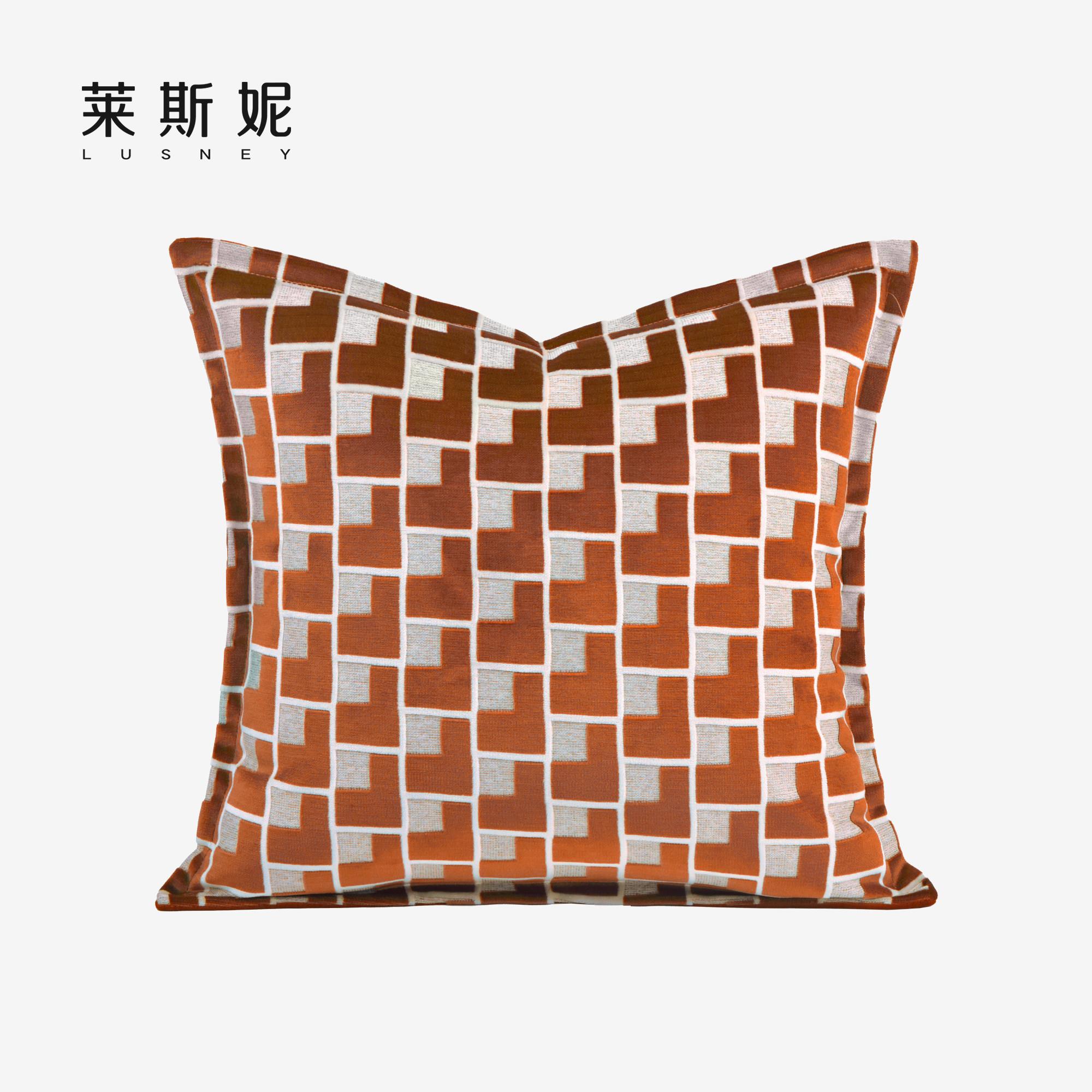 北欧简约现代样板房软装条纹图案橘色高端进口割绒轻奢抱枕靠枕