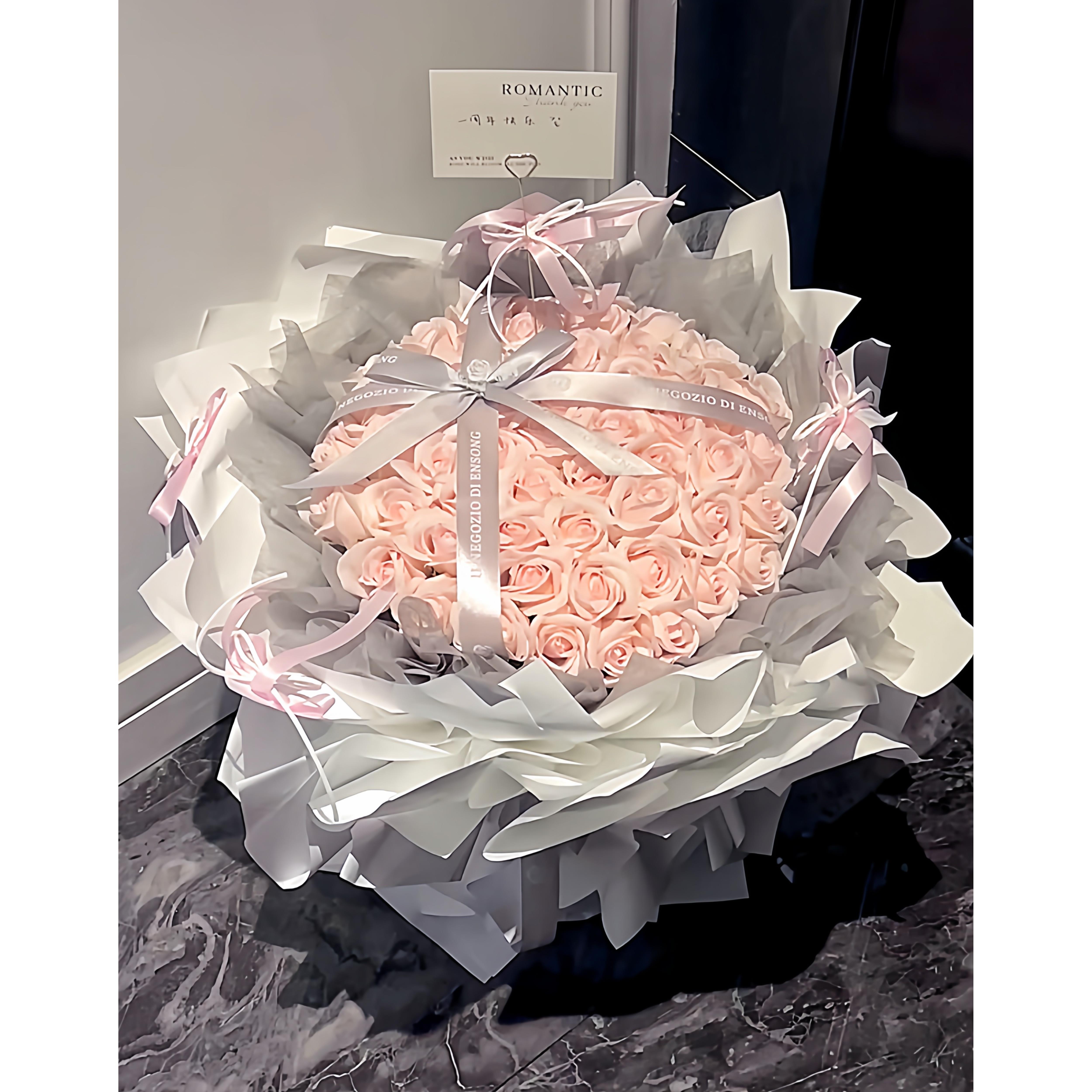 永生花束香皂玫瑰花束浅浅粉高级感仿真花束送女朋友闺蜜生日礼物