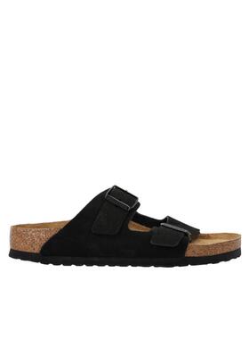 代购Birkenstock男士拖鞋透气轻便软底舒适双扣带黑色绒面软木底
