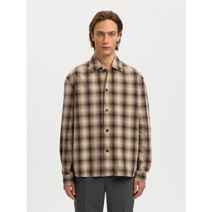 代购SELECTED思莱德男士衬衫透气舒适棉质格纹休闲日常衬衣爆款