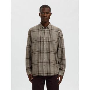 代购SELECTED思莱德男士衬衫透气抗皱棉质格纹商务休闲衬衣爆款