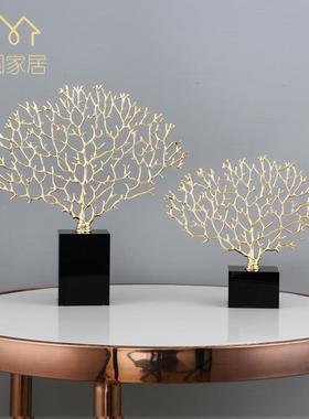 欧式发财树珊瑚树创意果盘托盘收纳盘轻奢镂空花瓶客厅餐桌装饰