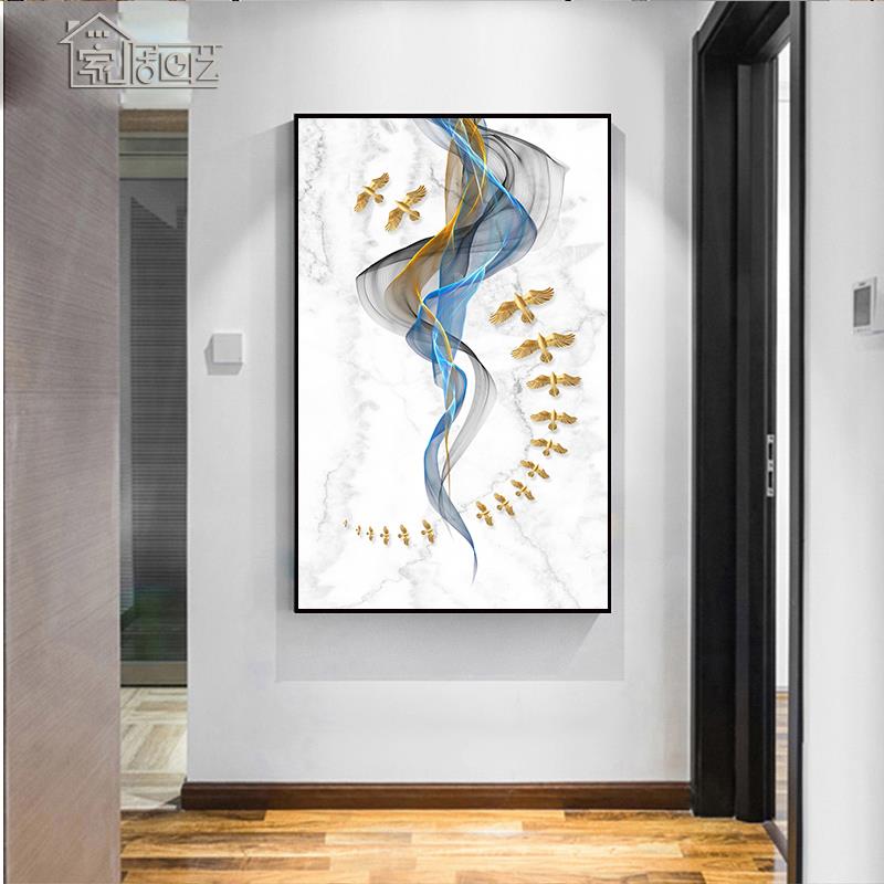 后现代招财麋鹿玄关墙面装饰画客厅走廊过道壁画大气竖版酒店挂画图片