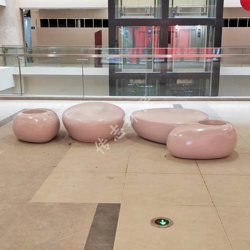 广东室内购物商场鹅卵石玻璃钢纤维花盆休闲座椅简约树脂花箱组合