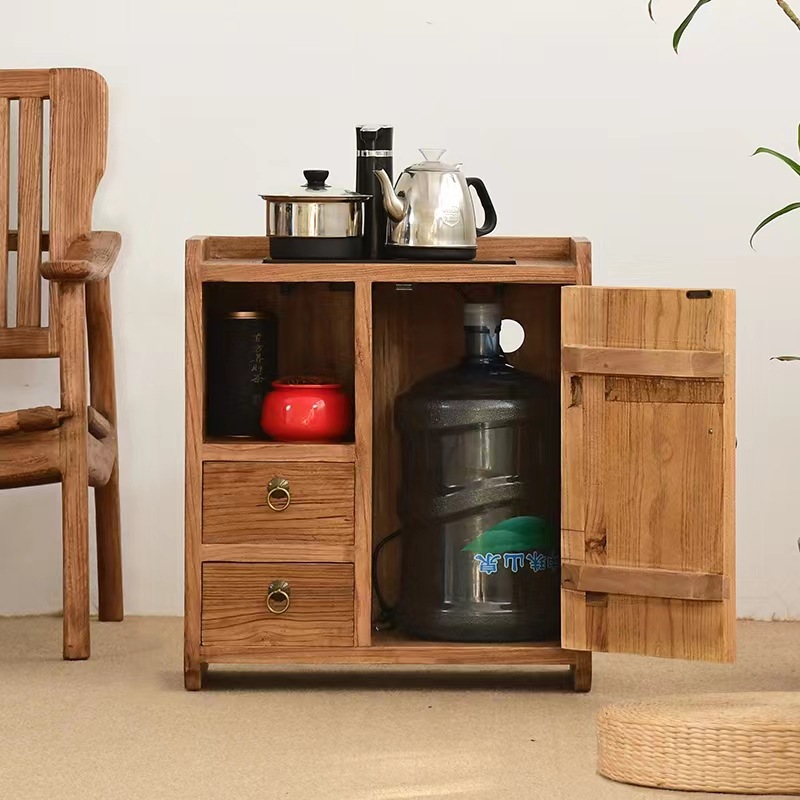 老榆木茶台实木茶水柜烧水壶一体家用客厅新中式茶柜靠墙边几桌柜