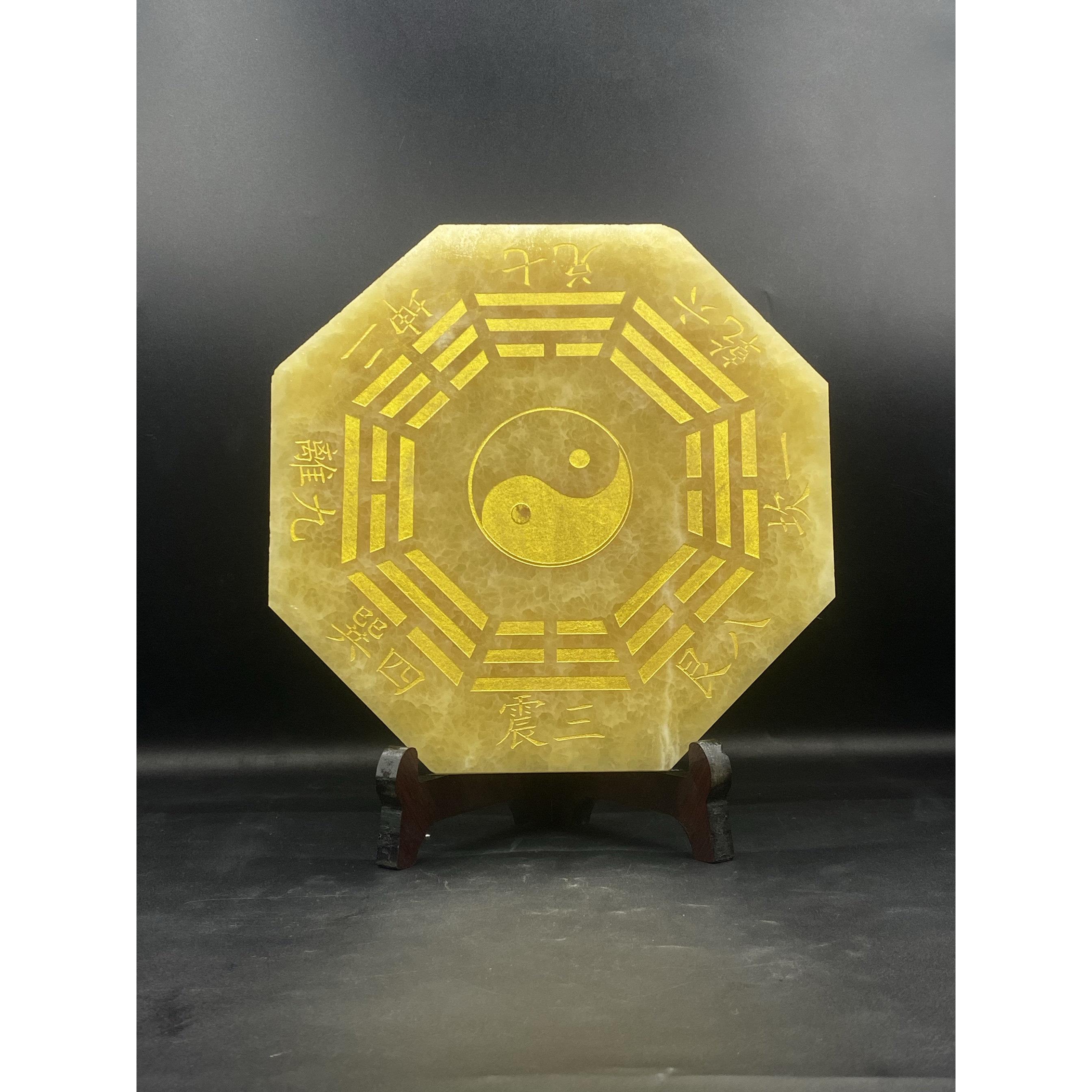 天然黄玉八卦图摆件家居客厅办公室桌面现代装饰玉石八卦镜工艺礼