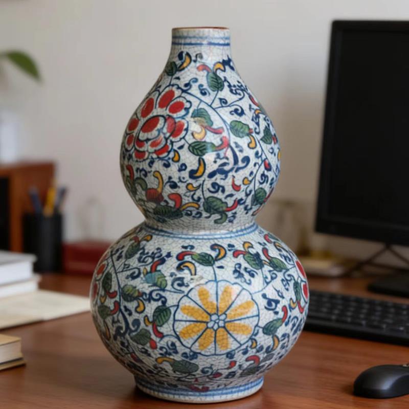 仿古手绘青花瓷收藏品景德镇陶瓷花瓶客厅插花博古架书房装饰摆件