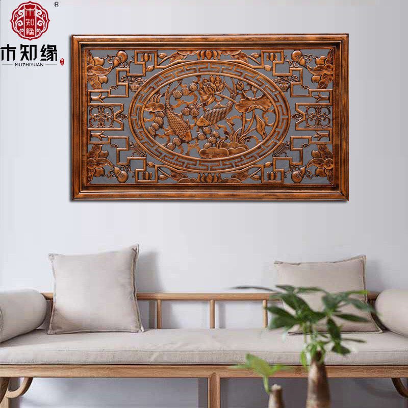 东阳木雕香樟木雕刻挂件新中式入户玄关竖屏实木装饰画工艺品壁画