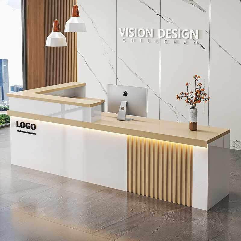 新中式转角收银台柜台公司前台接待台简约服装店办公室商用吧台桌