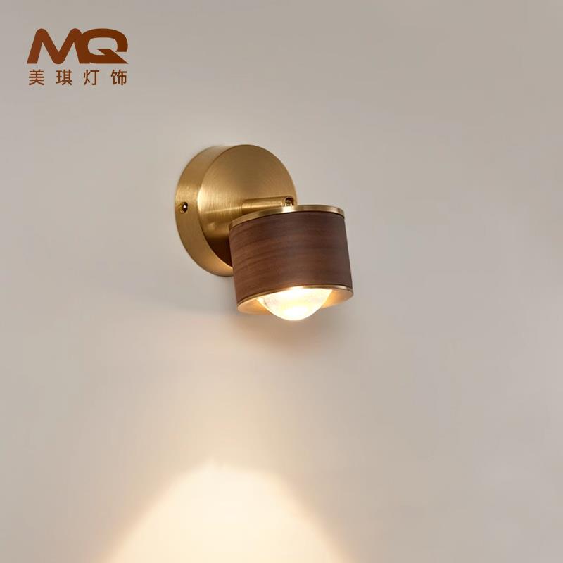 黑胡桃木壁灯全光谱护眼床头灯新中式创意轻奢卧室阳台走廊过道灯