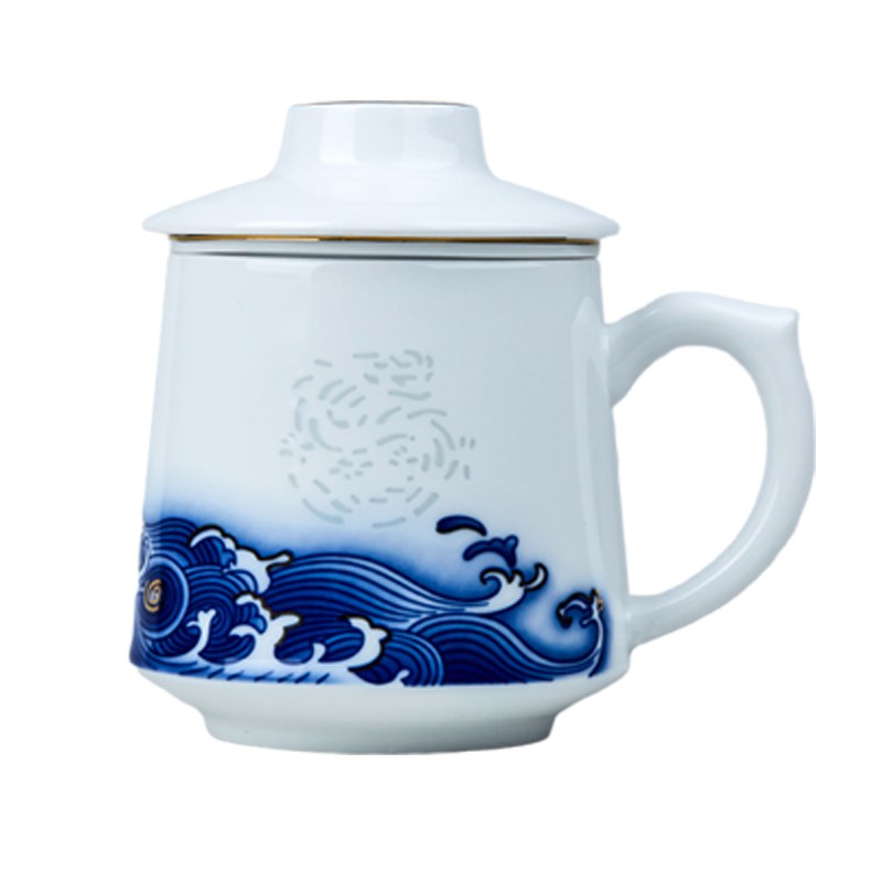 景德镇茶杯陶瓷茶水分离办公室水杯玲珑过滤杯带盖泡茶杯子大容量图片