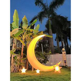 户外月牙灯2米大型月牙落地灯太阳能景观草坪灯露营弯月景观椅