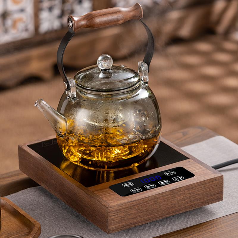 煮茶壶烧水泡茶蒸煮一体养生壶家用电陶炉套装单炉单壶烟灰色玻璃