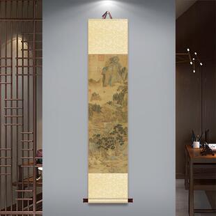 中式国画桃村草堂图仇英书房茶楼卷轴挂画挂轴山水古画茶室装饰画