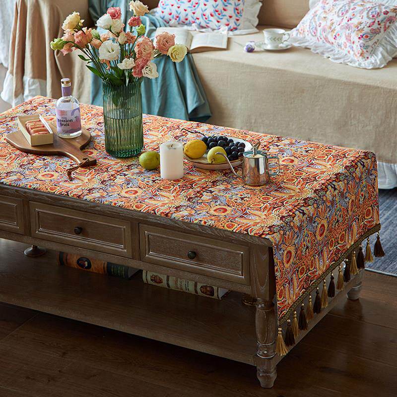 欧式轻奢电视柜布茶几桌布高级感禅意新中式边柜棉麻桌布盖布定制