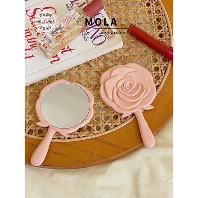 Mola.State。镜子少女心玫瑰花小化妆镜便携式手持迷你镜子|缎带