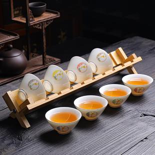 陶瓷斗笠杯套装 中式 带杯架家用客杯羊脂玉白瓷品茗杯功夫茶杯茶具