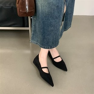 复古尖头低跟鞋 气质内增高瓢鞋 单鞋 2024秋冬季 职业工作 女s鞋 法式