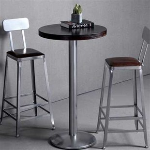 铁艺实木高脚f方凳子家用靠背吧台椅子简约工业风酒吧接待桌椅组