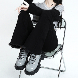 轻奢小众炸街毛边高腰喇叭裤 女胖妹妹显瘦mm修身 子 弹力牛仔裤 大码