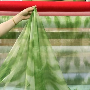 新中式 飾影樓吊頂求婚禮國W風古風紗面 綠色紗幔網紗布料背景布裝
