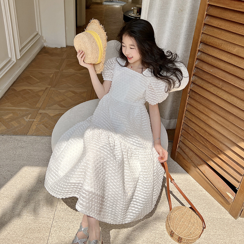 儿童长裙女孩白色夏装韩版童装大童亲子洋K气女童连衣裙礼服裙公