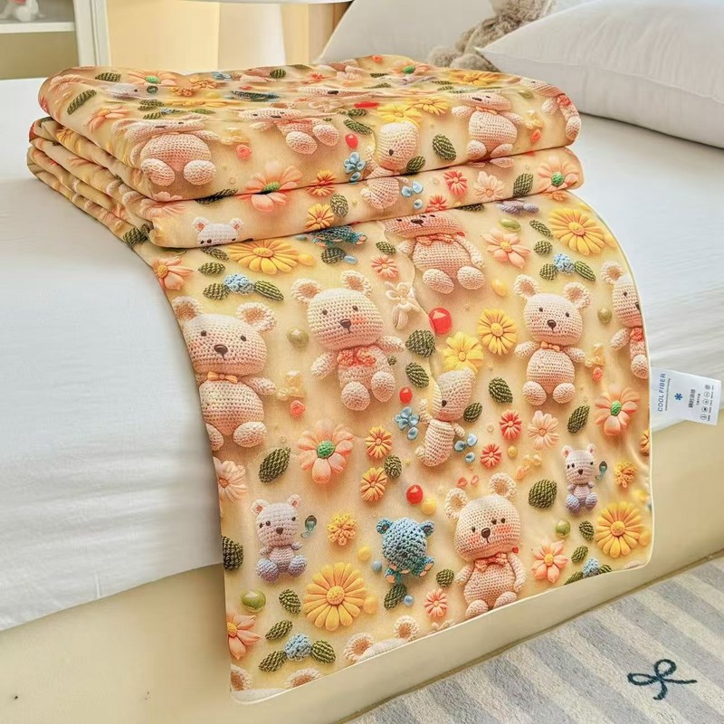 5D毛线熊夏凉被卡通薄被子宿舍单人学生空调被夏季可水洗儿童夏被