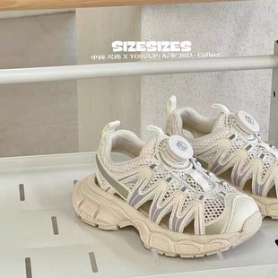 2025夏季 女童小白鞋 新款 子网面透气老爹鞋 大童 儿童鞋 男童运动凉鞋