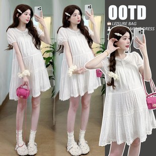 夏装 休闲娃娃裙夏季 蕾丝刺绣短袖 连衣裙宽松大码 孕妇裙 衬衫 孕妇装