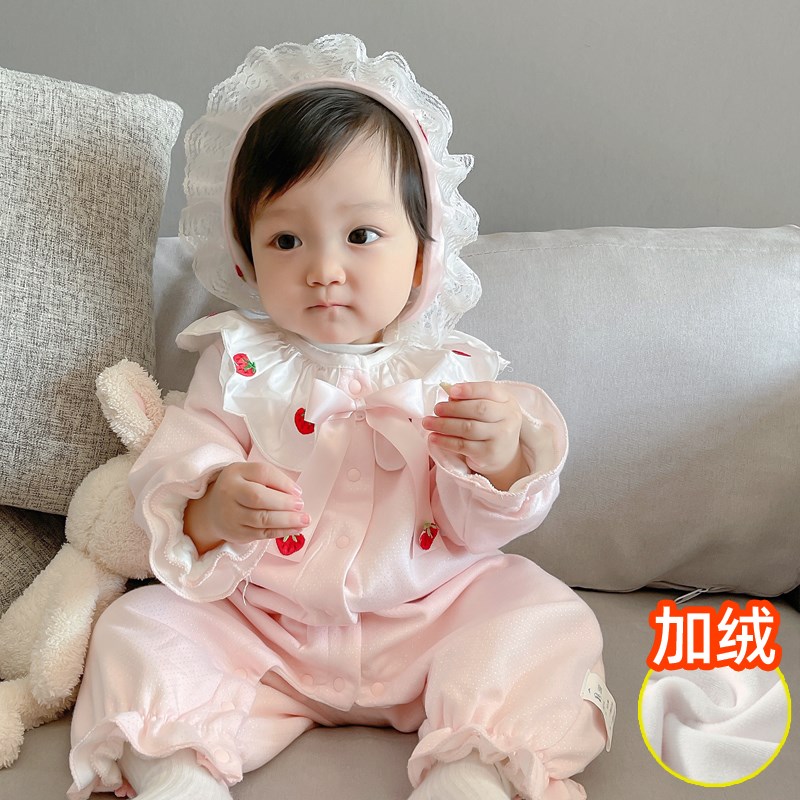 女新生婴儿衣服宝宝秋冬装连体加绒套装公主4满月8秋装6超萌3个月