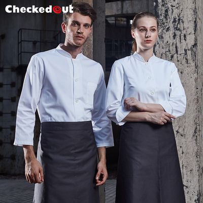厨师服长袖单排扣中式面点师烘焙厨房白色后厨工作服男女定制LOGO