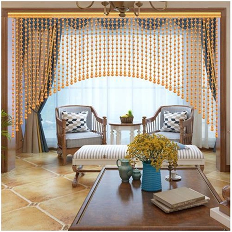 湘尚阁装饰帘一体桃木葫芦珠帘卧室门帘隔断玄关过道帘厕所洗手间