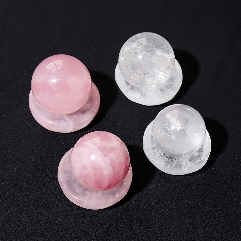 天然矿物原石圆球碗套装粉水晶矿石标本白水晶家居桌面装饰工艺品
