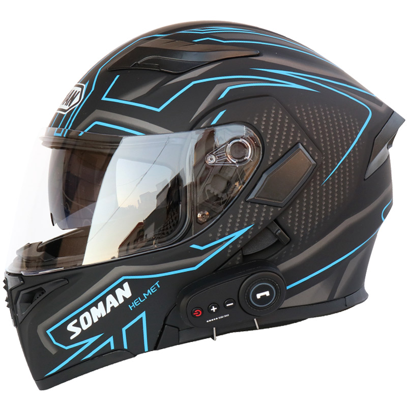 电动摩托车揭面头盔带蓝牙耳机内置男全灰奎骑行机车安全帽夏四季