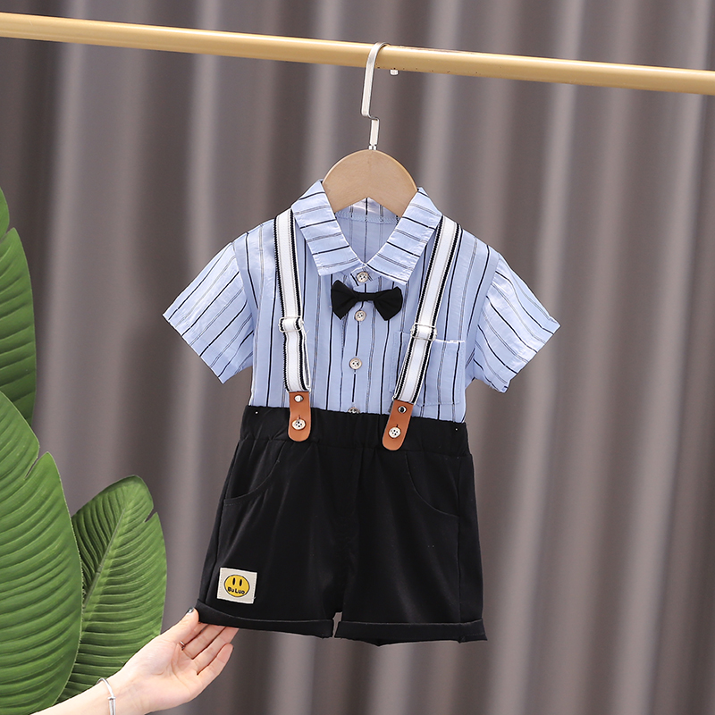 小男童西装d夏季宝宝花童礼服套装婴F幼儿抓周岁英伦背带裤两件套