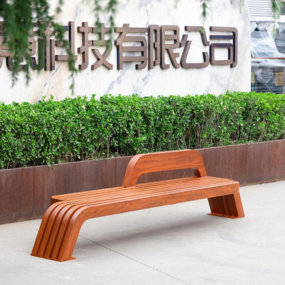 户外仿木质座椅公园椅户外长椅靠背休闲广场商业街椅子长条座椅