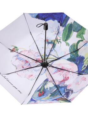 新款遮阳伞女超强钛银防晒抗UV折叠晴雨两用黑胶遮阳伞upf50+