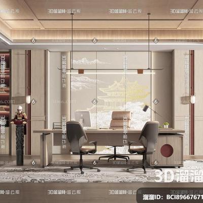 禅意新中式实木办公桌简约现代总裁轻奢老板桌总经理桌家具定制
