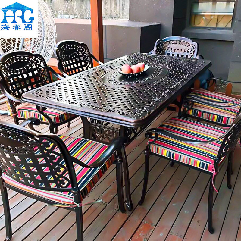 户外铸铝桌椅组合套装欧式别墅室外庭院花园阳台铁艺休闲长桌椅,住宅家具,桌椅套件,淘宝优惠券,粉丝福利购,淘宝优惠卷