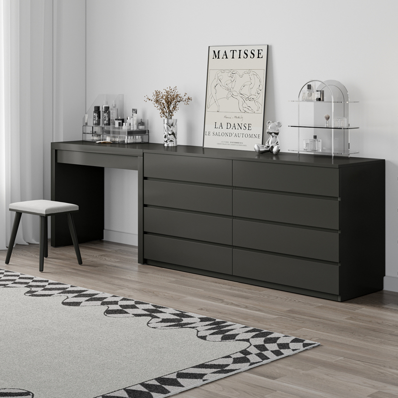北欧高级灰卧室六八斗柜化妆台一体C现代简约床尾大容量抽屉收纳