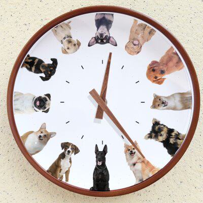 宠物店创意个性时钟动物医院可爱猫狗挂钟儿童房卡通静音石英钟表