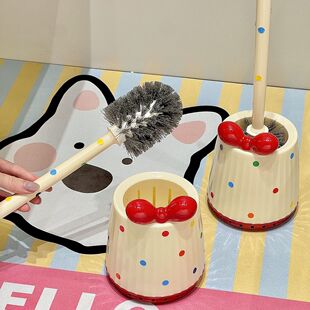 敲可爱波点马桶刷家用长柄带底座死角厕所刷子卫生间清洁神器套装