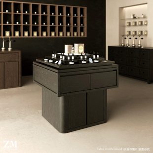 香氛店闻香台精油香薰陈列柜美容院中岛台产品展示柜简约黑色木质