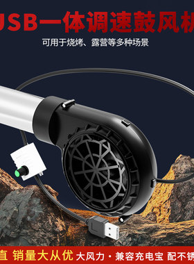 户外usb调速鼓风机无烟柴火炉烧烤生火吹风机USB直流低压点碳炉